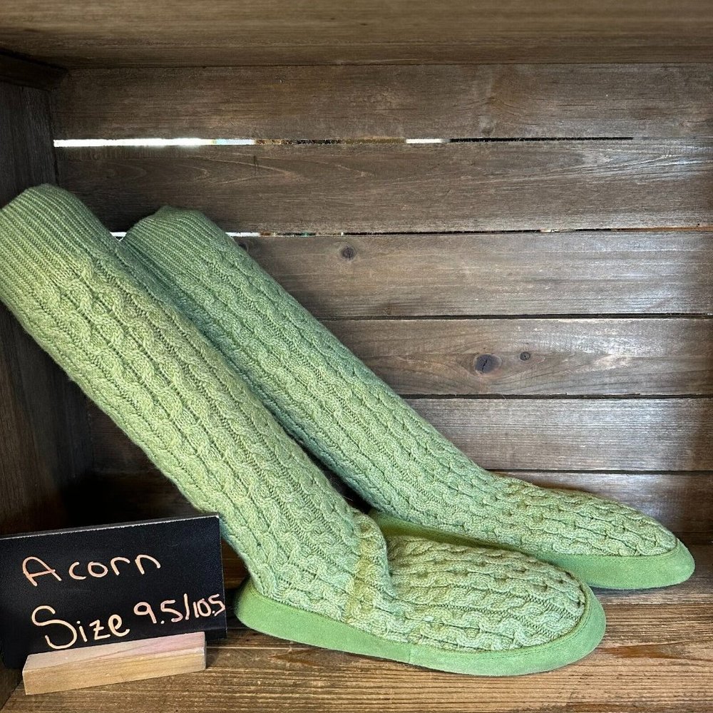 Womens Acorn Green Sweater Knit Boots High‎ Tall Slippers Size 9.5/10.5 M GUC